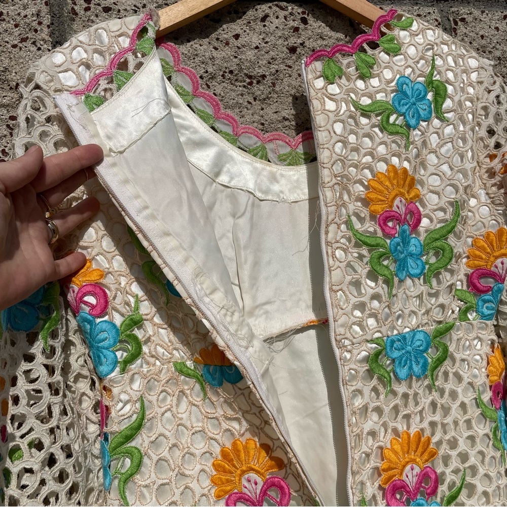 VTG *RARE* Handmade 1960s Maxi Empire Waist Bell Sleeve Lace Floral Dress - Picture 11 of 11